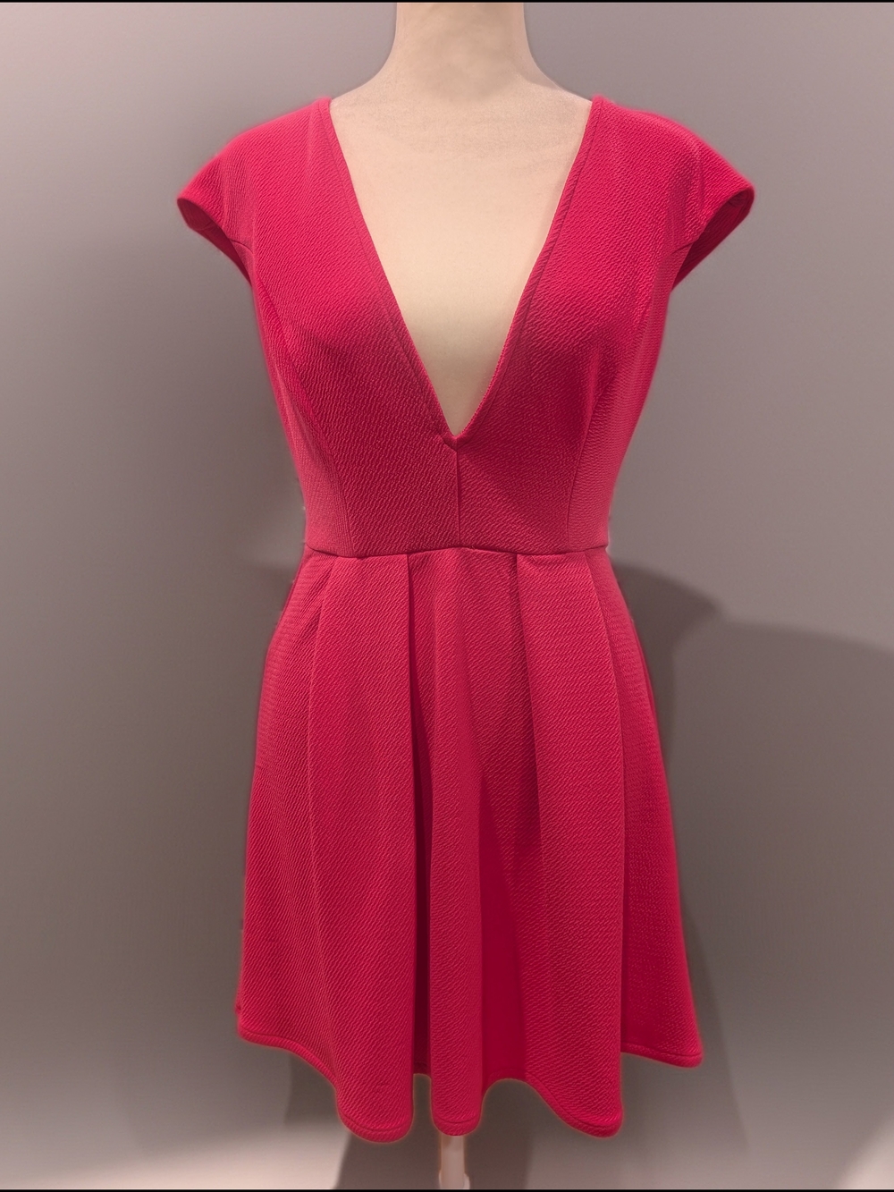 Women's Fuchsia V-Neck Short Dress